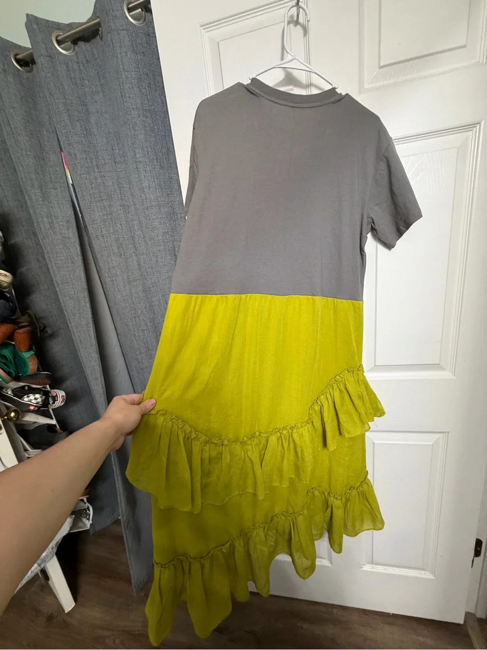 Gray and Lime green Tiered Upcycled Graphic Dress - Picture 3 of 4